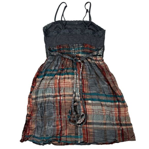 Vintage Y2K Gray Plaid Cottagecore Indie Sleaze Hipster Mini Dress Top / S - Picture 5 of 9